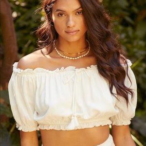 Lulus White Ruffled, Off the Shoulder Crop Top